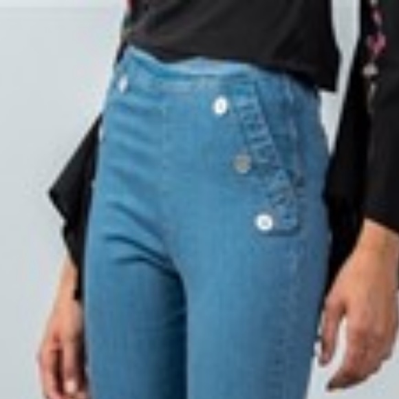 High Waisted Bell Bottom Fitted Denim Jeans - Picture 2 of 4